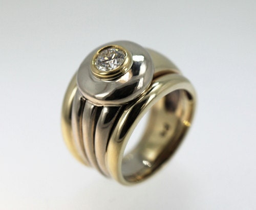 14K Two Tone White and Yellow Gold Byzantine Engagement .5 CT Diamond Ring