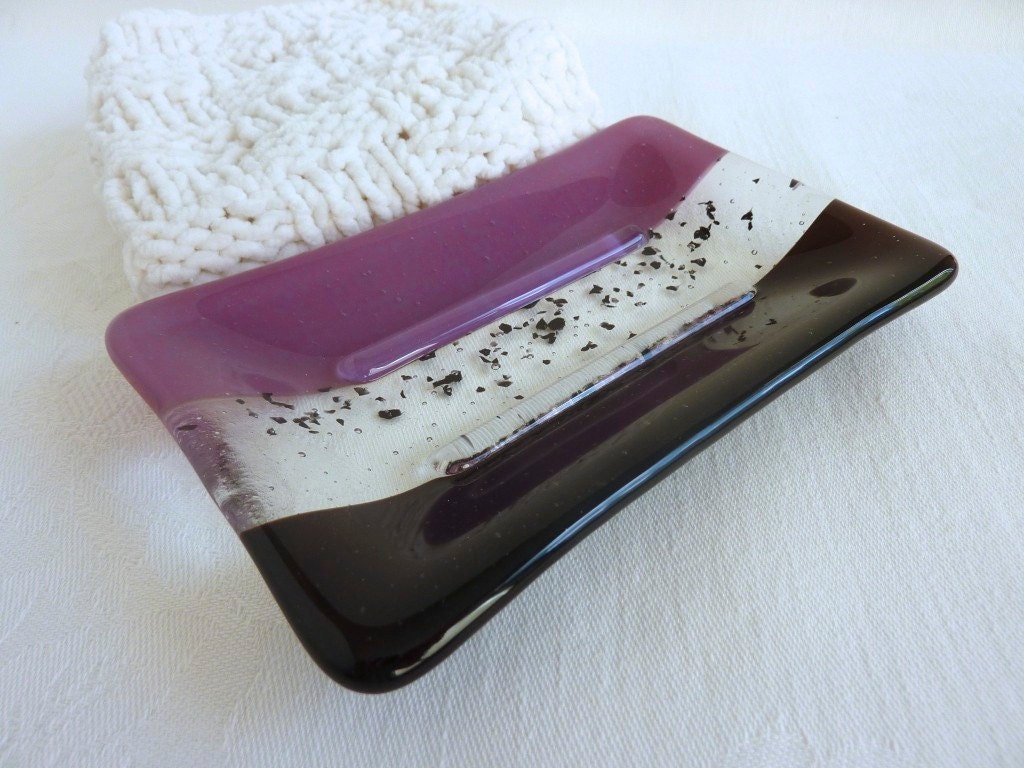 Soap Dish in Dark Plum Fused Glass