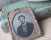victorian man tin type daguerrotype in metal frame under glass no case