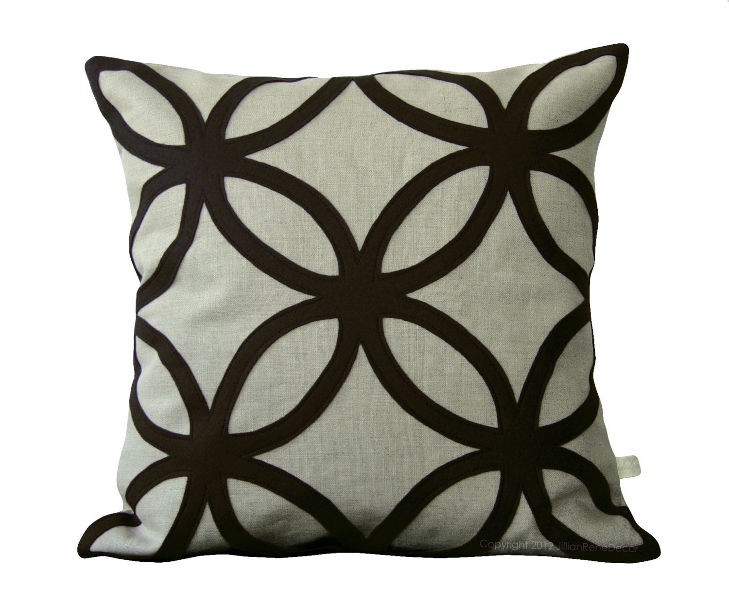 DECORATIVE PILLOW COVER Modern Black Geometric Design in Natural Linen by JillianReneDecor Classic Home Decor Gift for Her