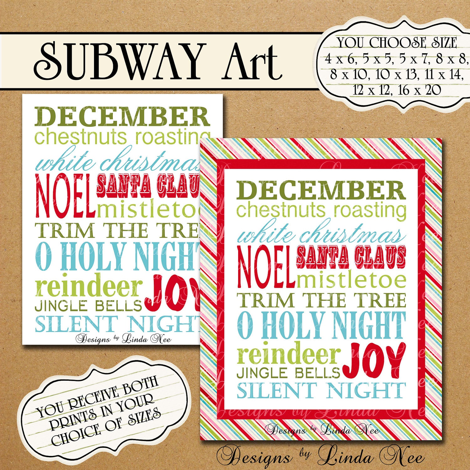 Printable Christmas - Subway Art Wall Printable - You choose one size - 4x6, 5x5, 5x7, 8x8, 8x10, 10x13, 11x14, 12x12, 16x20