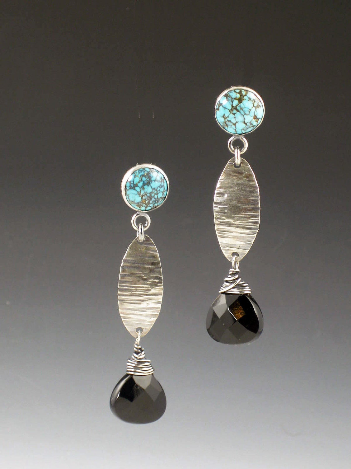 Black and Blue Earrings - turquoise and black onyx