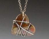 Mini Constricted Copper Heart Charm Necklace - copper and sterling silver, puffed heart, hollow formed, heart jewelry