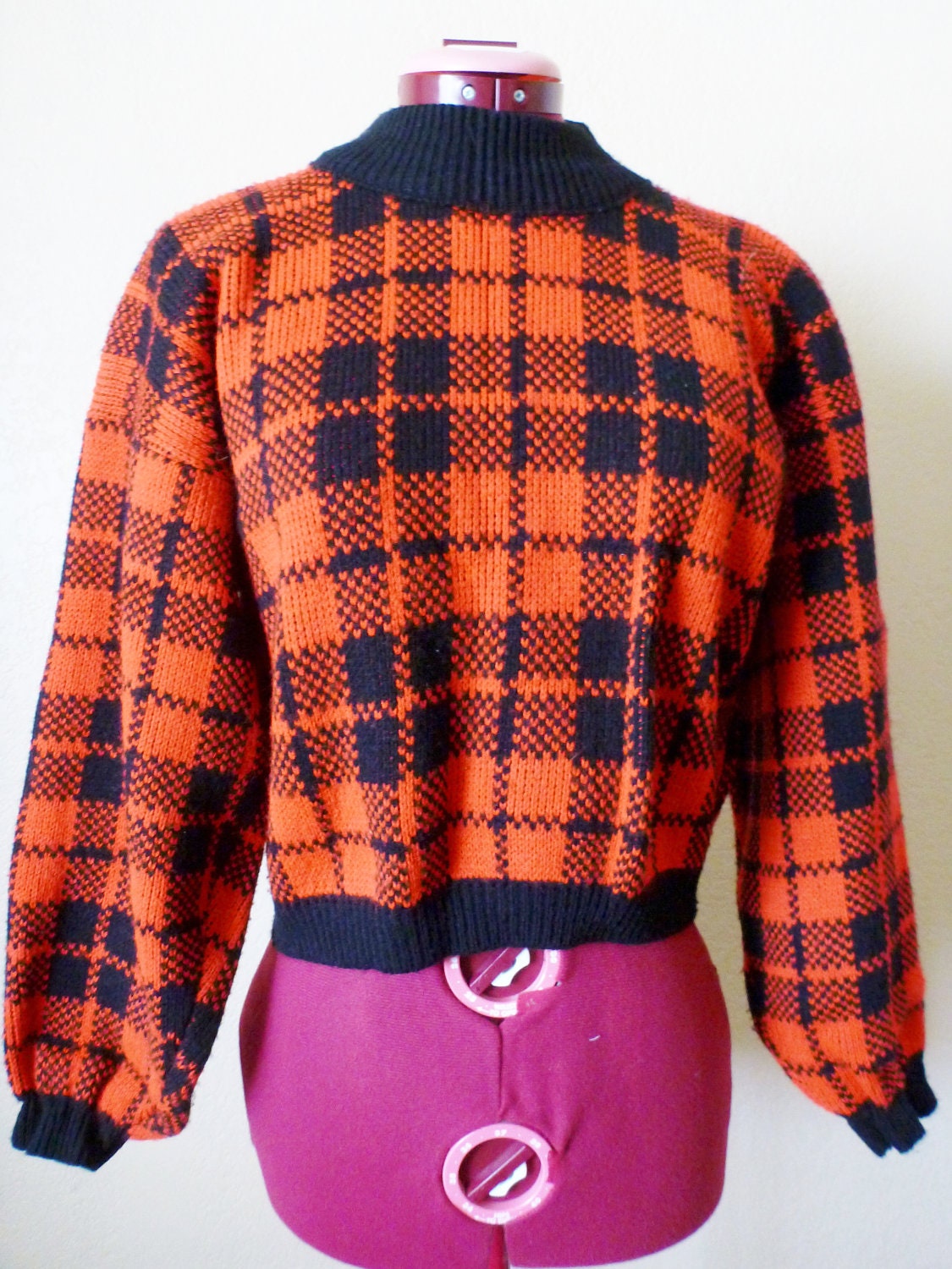 vintage  plaid crop sweater MEDUIM
