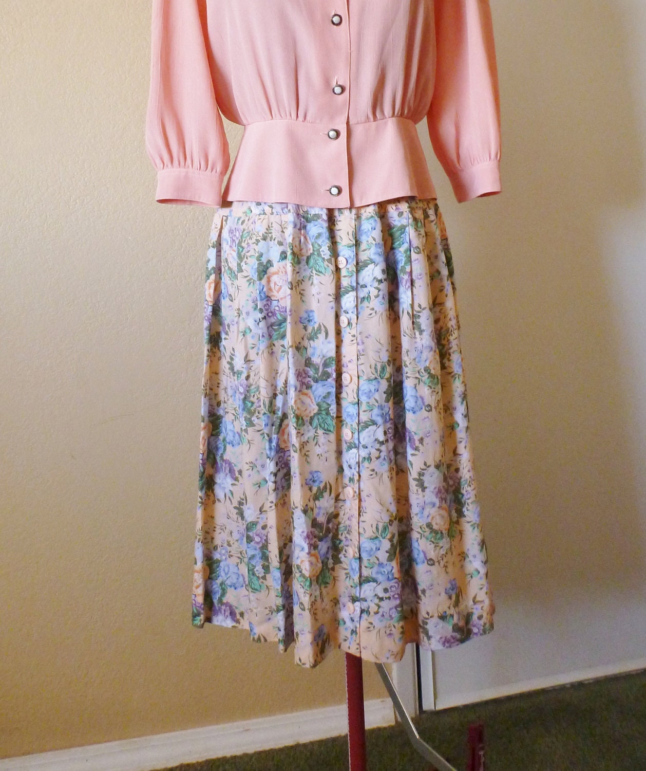 vintage LESLIE FAY peach floral skirt