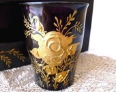 Vintage Bathroom Accessories Tissue Holder and Cup Black Gold Hollywood Glam Boudoir Vanity Pin-Up