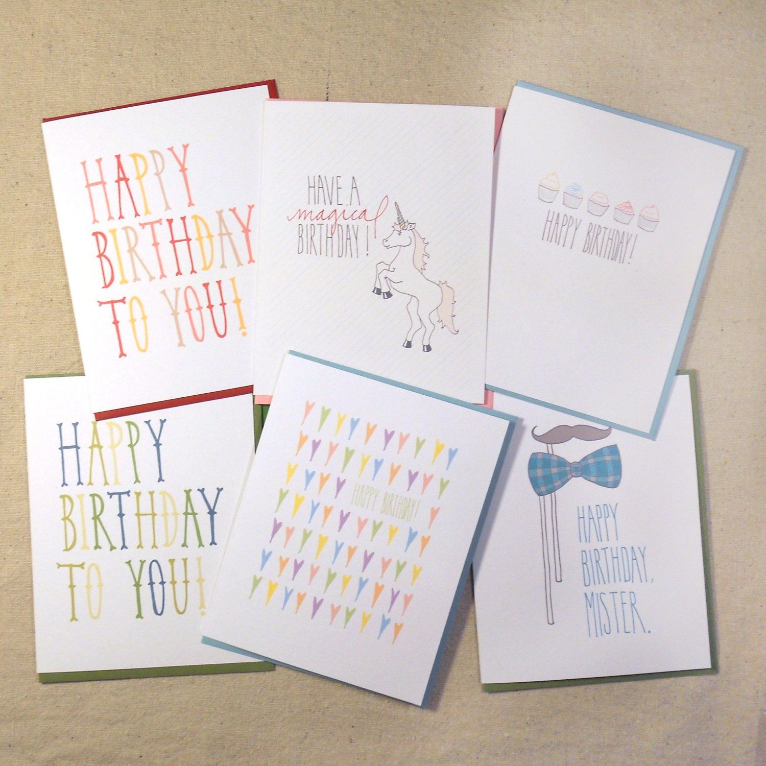 Assorted Set of Birthday Cards (6 total cards)