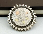 Antique Victorian Silver Etched Locket Brooch Aesthetic Movement Sweetheart Pin Gold Decoration