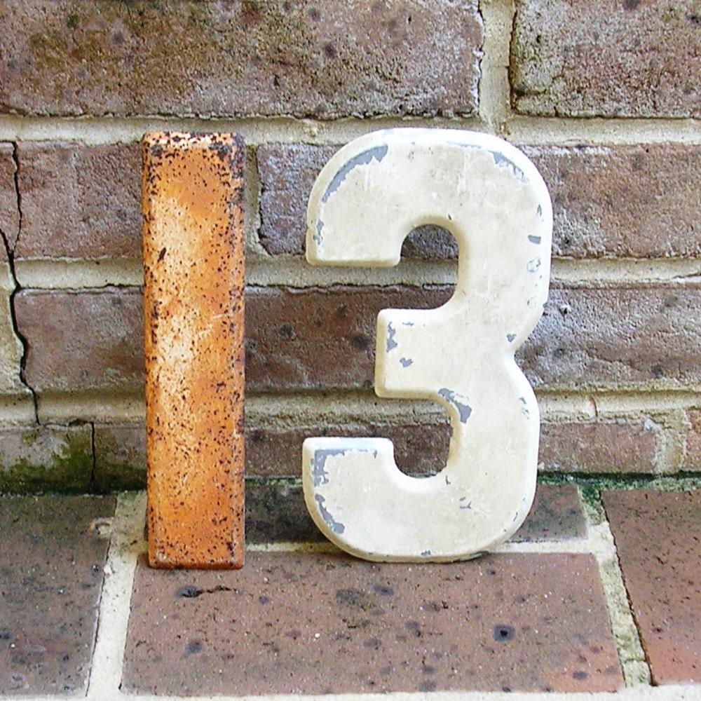 Vintage Metal Number 13 Chippy Painted Number 13 Sign Marquee Number Vintage Metal Sign
