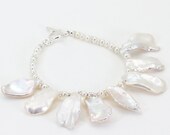 Sterling Silver White Keishi Pearl Wedding Bracelet
