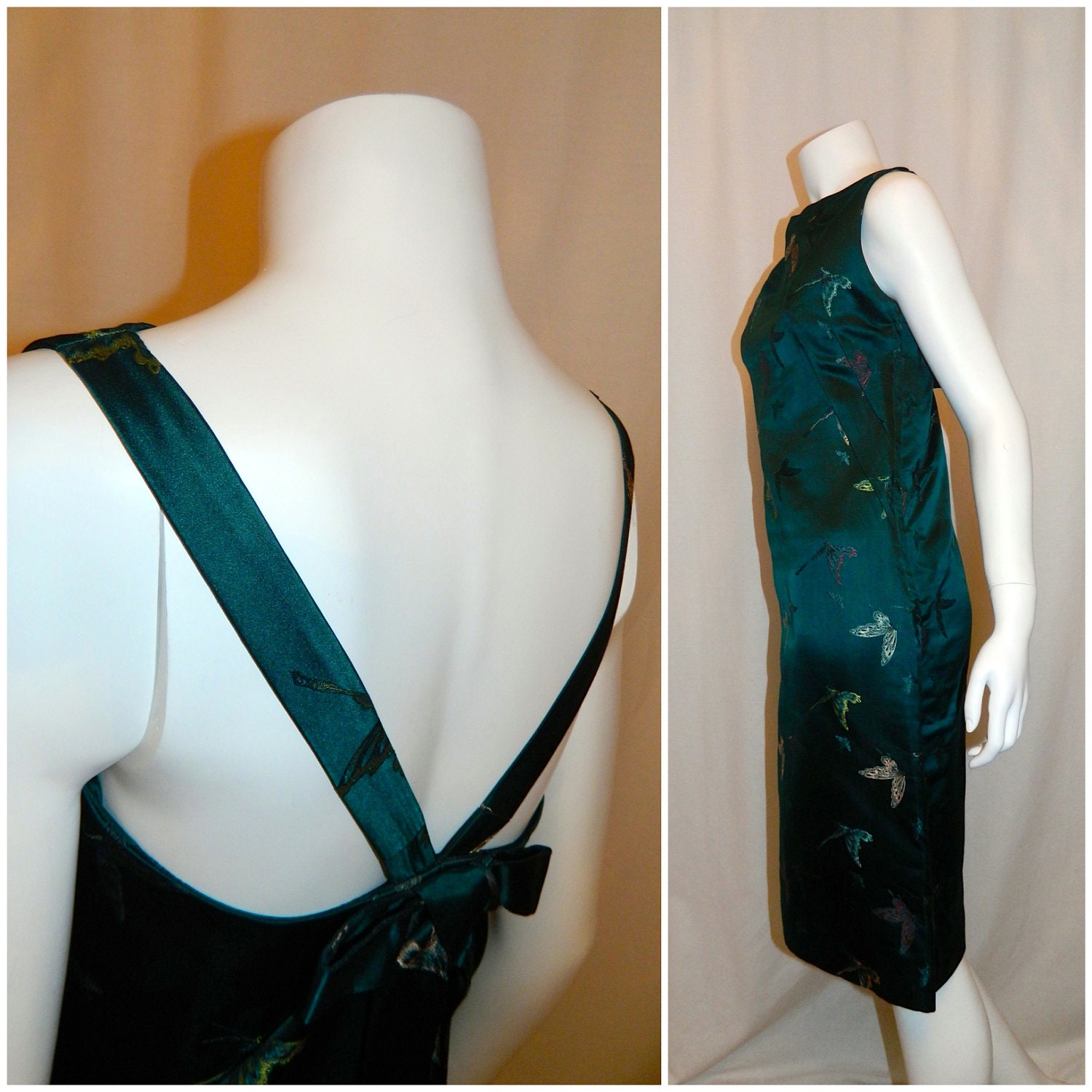 vintage 1960s dress butterfly brocade 60s wiggle dress cheongsam XS