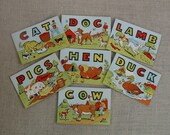Vintage Puzzles Children Toy Letters Animals Dog Cat Hen Lamb Pig Duck Cow