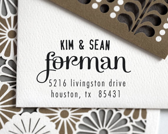 Address Stamp Wood Handle - handwriting style - wedding personal housewarming gift - 3002