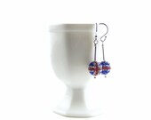 Union Jack Dangle Earrings, Handmade Crystal & Sterling Silver Drop Earrings, British Red White Blue UK Flag