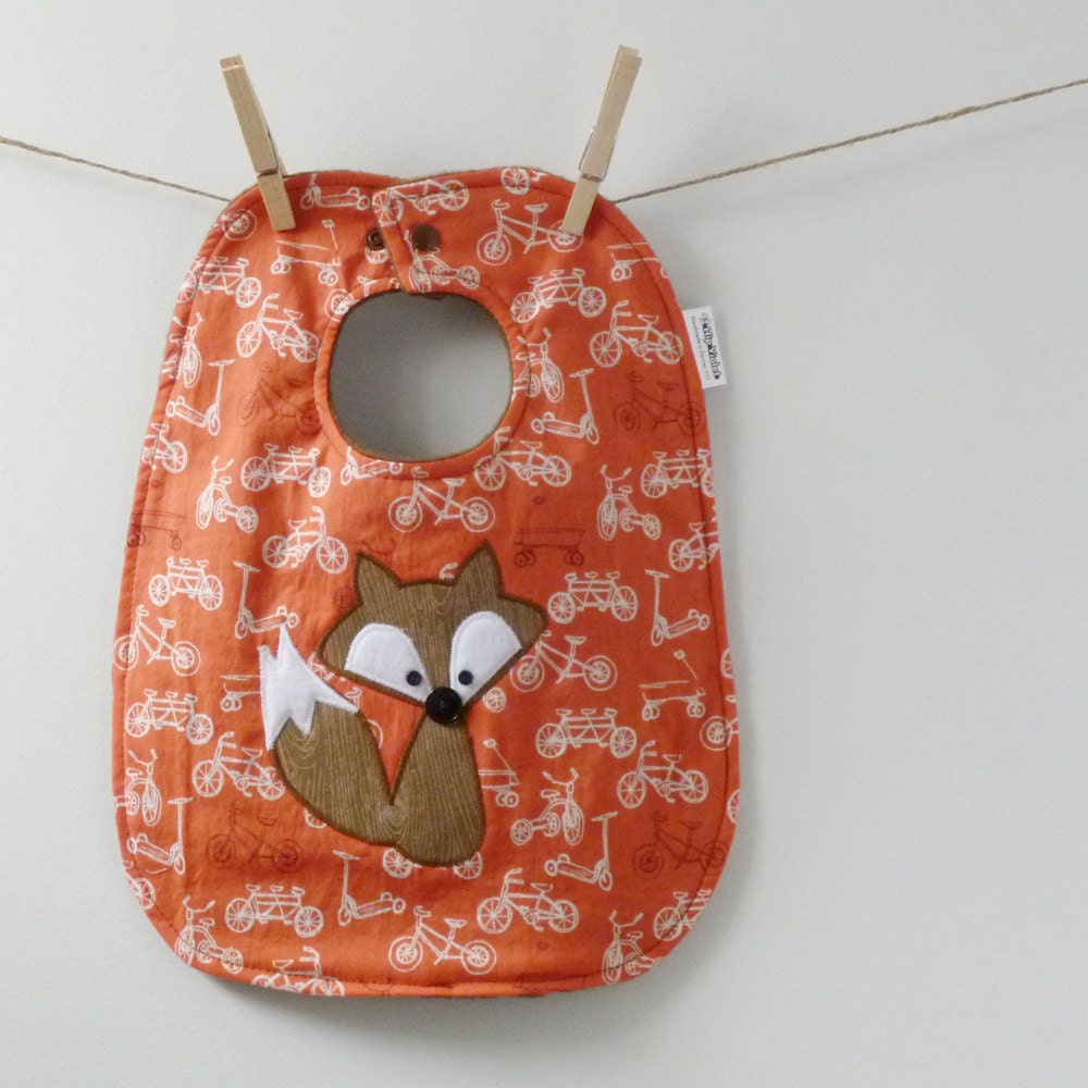 Fox Baby Bib on Orange Bicycle Fabric - Baby Shower Gift
