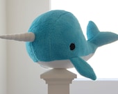 large narwhal plush toy- Ethaniel- blue soft fluffy fleece whale narwal big plushie, gift, baby shower - RainingSugar