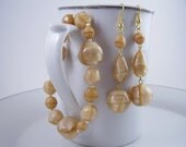 Vintage 70's Glass Cinnamon Swirl Bracelet and Matching Earrings Set