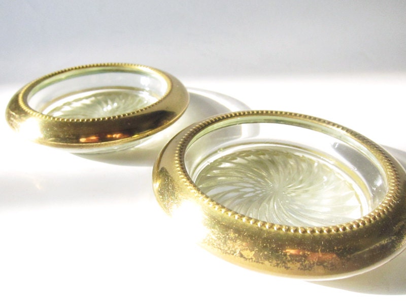 Gold Rimmed Coasters Vintage Glass Set of Four by LaRouxVintage