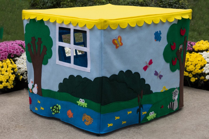 Felt Toy Animal Sanctuary Card Table Playhouse, 32 Friendly Animals, Fish and Bugs, Custom Order, Personalized,