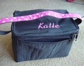 Sale Personalized Embroidered Black and Hot Pink Trim Teacher Girls Preschool Daycare Kindergarten School Large Lunch Box Snack Bag