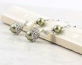 Cream Pearl  Earrings Sage Green Bridal Collection Romantic