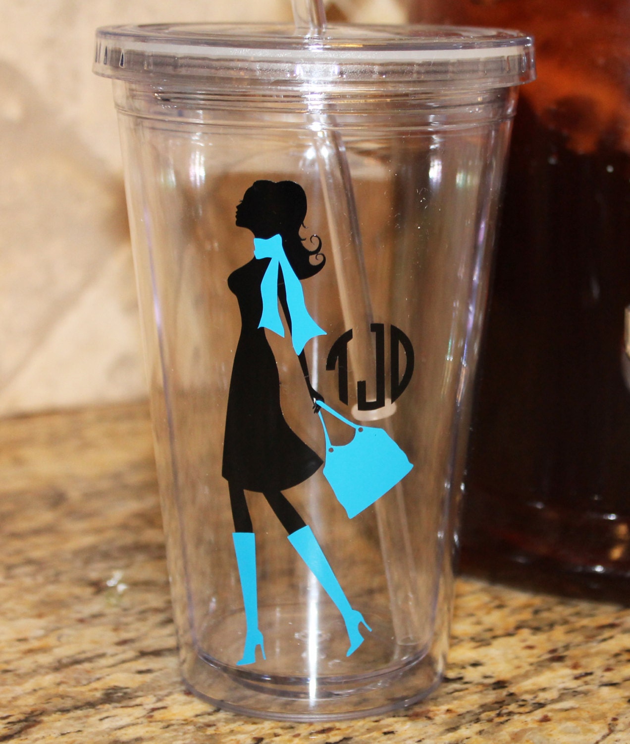 Monogram Tumbler Shopping Girl Fashionista Acrylic Cup