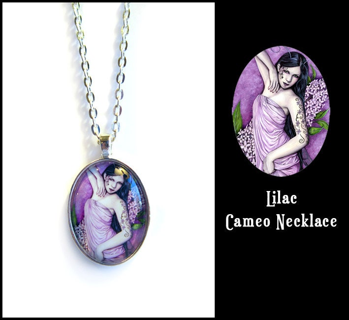 Lilac Fairy Purple Fantasy Art Cameo Necklace Chain Pendant