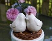 White Cuddling Love Bird Cake Topper