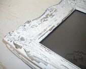 creamy white and silver picture frame - ornate wedding frame - shabby romantic chic - hollywood regency