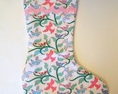 Birds and Branches Christmas Stocking with Pink Lining
