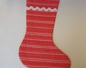 Bright Red Striped Christmas Stocking with White Lining