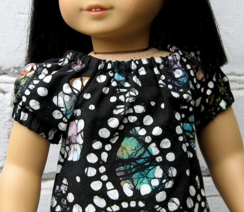Black Batik Print Peasant Top - American Girl Doll Clothes