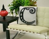 Dollhouse Miniature Pillow Cushion Monogram Letter C Art Nouveau Black White One Inch Scale
