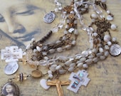 Here Comes the Sun Citrine and Antique French Mother of Pearl  Rosary necklace