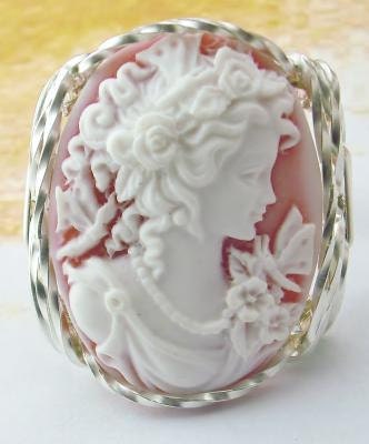 R215 Grecian Goddess Butterfly Cameo Ring Sterling Silver Fine Jewelry