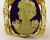 R891 Grecian Goddess Cameo Ring 14k Rolled Gold Petite