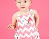 Pink Chevron  Baby Girl Sunsuit Romper Bubble with Ruffles - Candy Coated Pink
