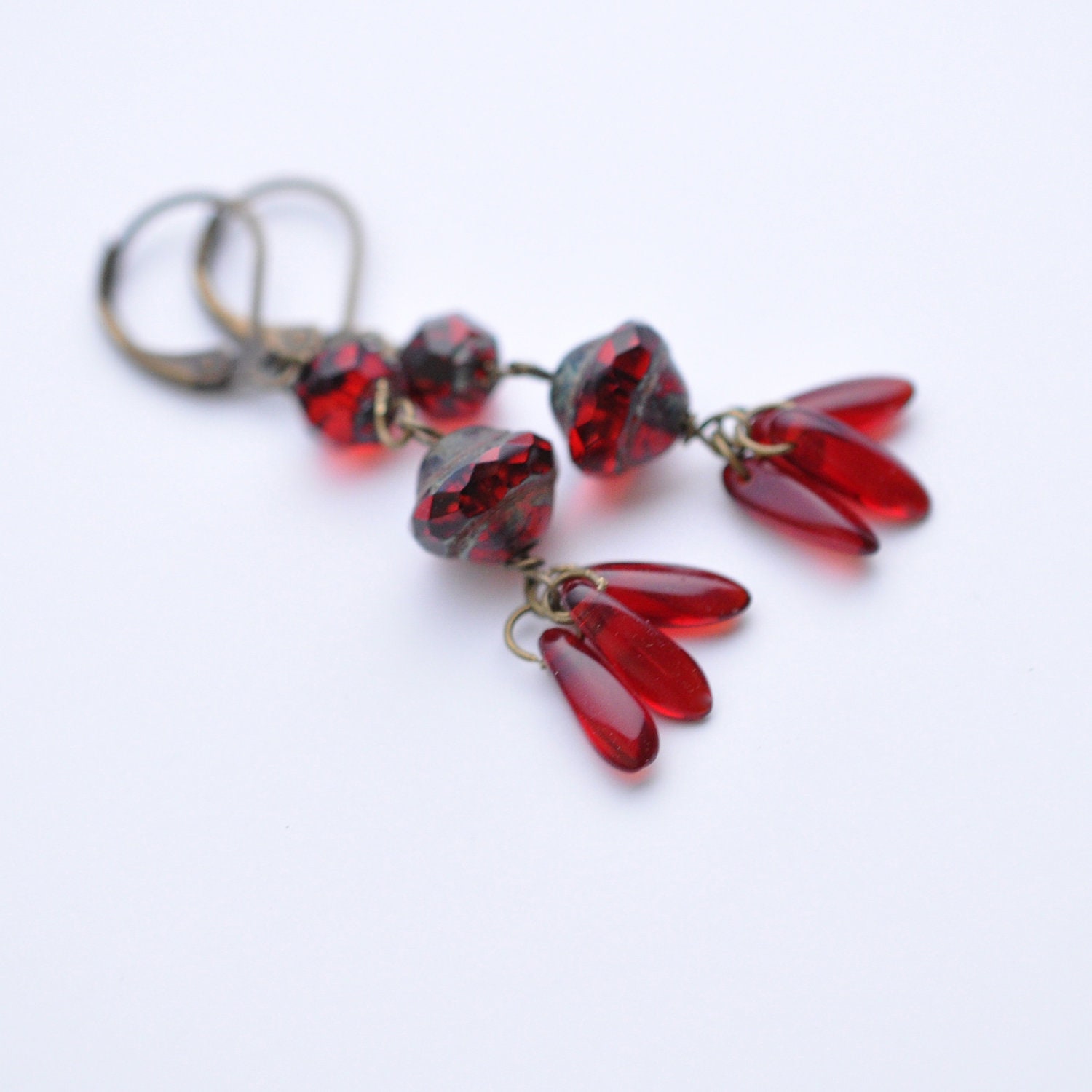 Deep Ruby Rustic Red long dangle earrings