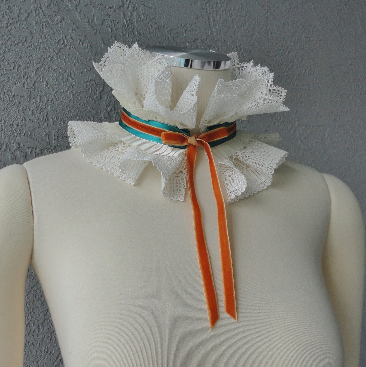 Victorian Inspired Ivory Ruffle Collar Necklace Cowl Statement Piece