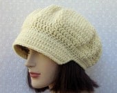 Cream Crochet Hat - Womens Off White Newsboy Cap - Ladies Hat with Brim