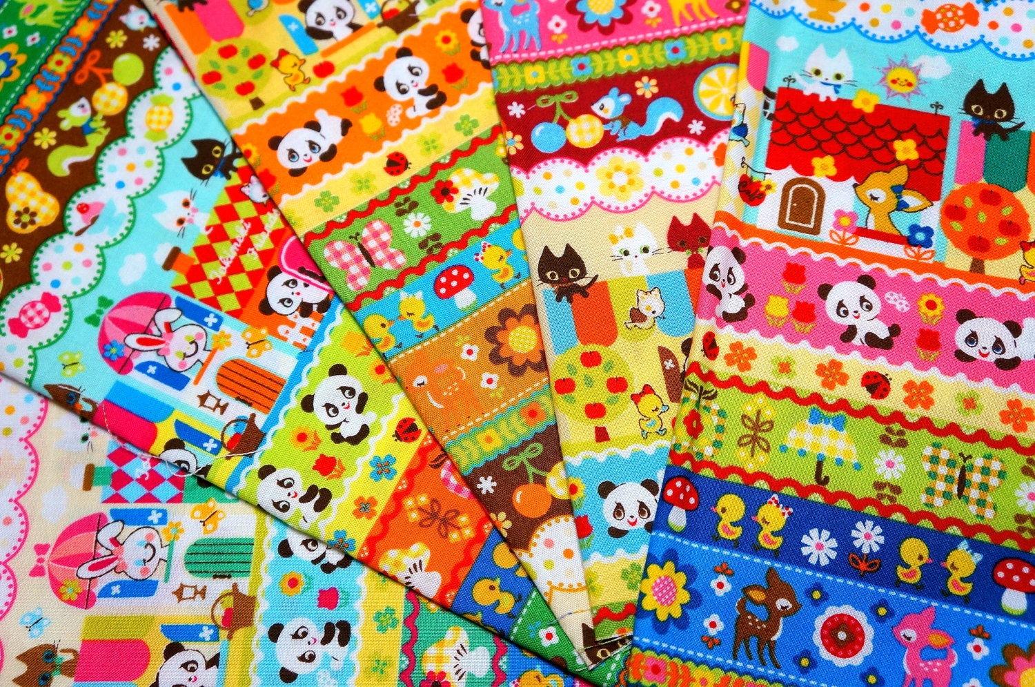 Japanese fabric scrap animals  scrap set of 5 FS101