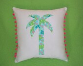 Made to Order pillow, New custom Palm Tree Pillow made with Lilly Pulitzer Turquoise Alberta Gator fabric