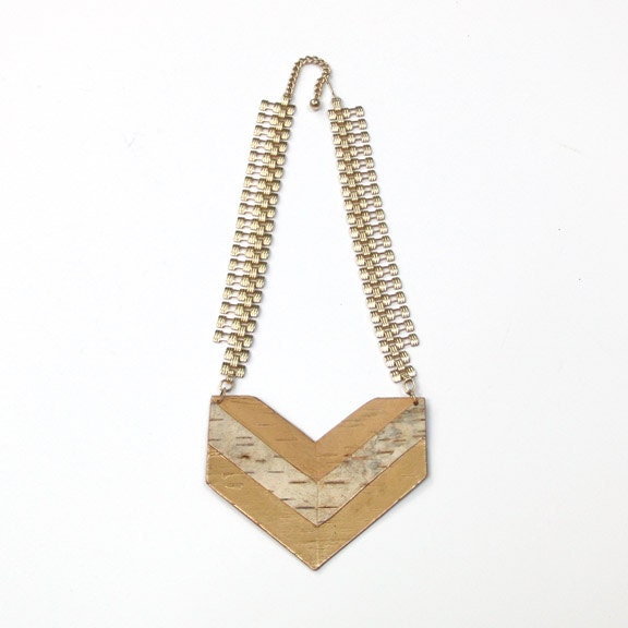 Birch bark necklace, White Gold Chevron