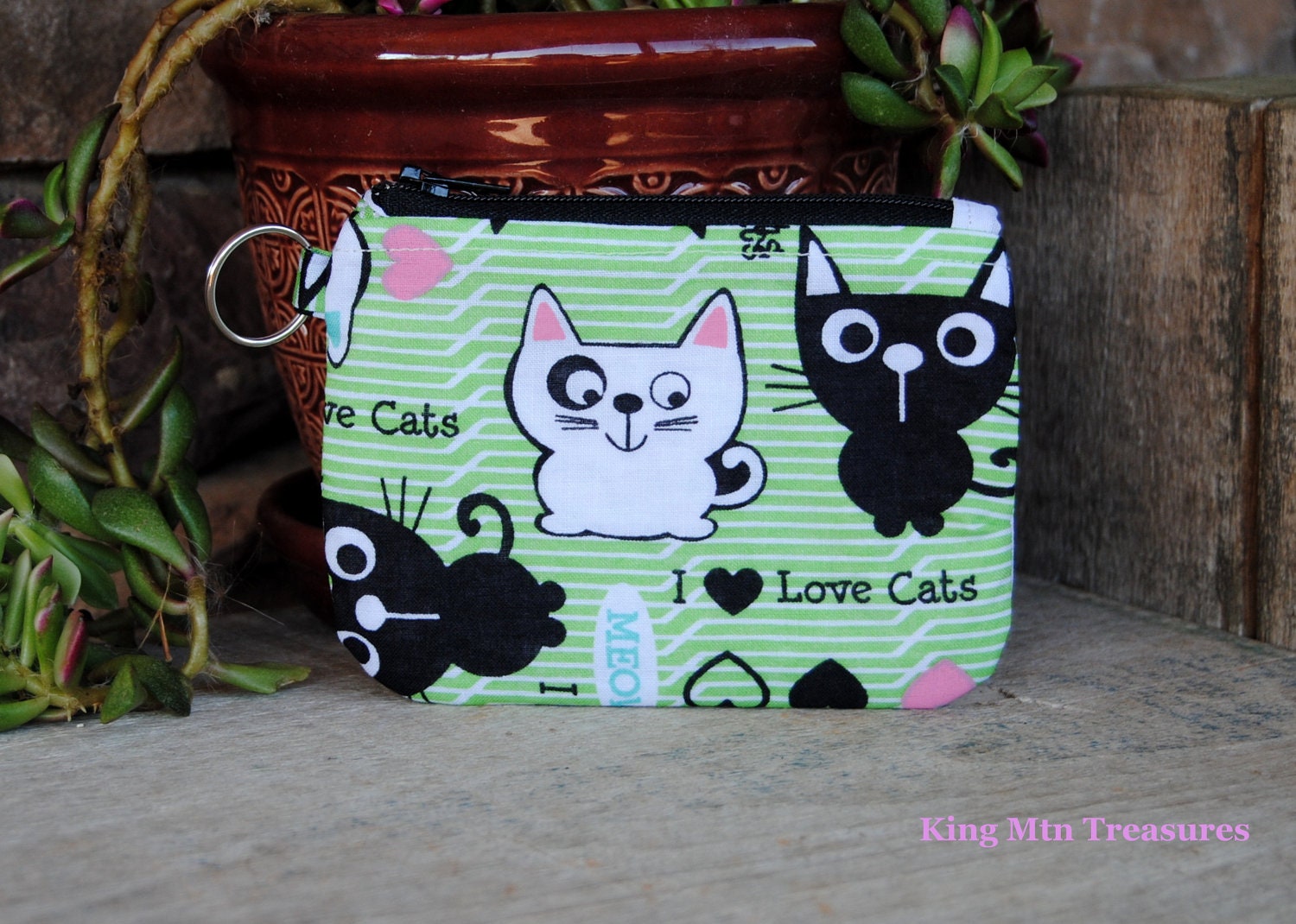 Coin Purse with Key Ring- I Love Cats