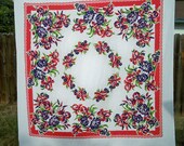 Vintage 1940s DLC Floral Iris Rose Tablecloth Book Piece Marlene Linens