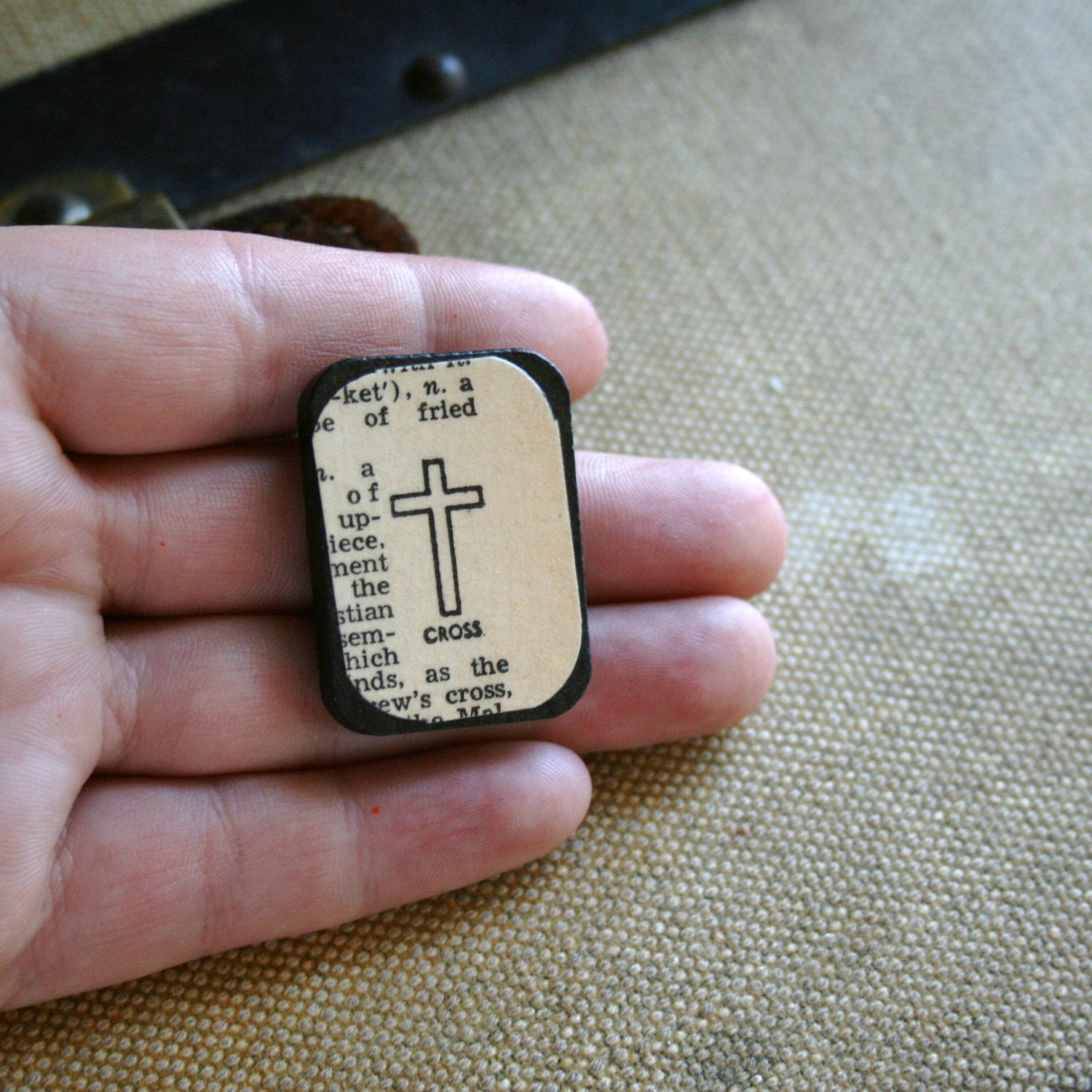 Cross - A Pinback Button - Made from a Vintage Dictionary Page - One-Of-A-Kind