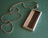 Brown, Red and Yellow Stripe Vintage Fabric Pendant on Ball Chain Necklace