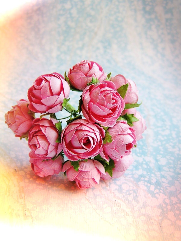Candy Pink Garden Roses Vintage style Millinery Flower Bouquet - for decorating, gift wrapping, weddings, party supply, holiday