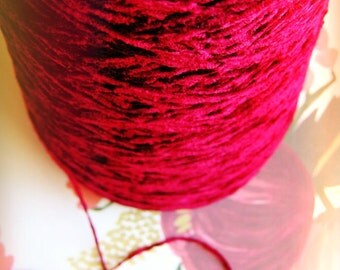 Cranberry red Chenille slim ribbon luxe vintage style rayon velvet trim fabulous embellishment and wrap supply - 15 yards