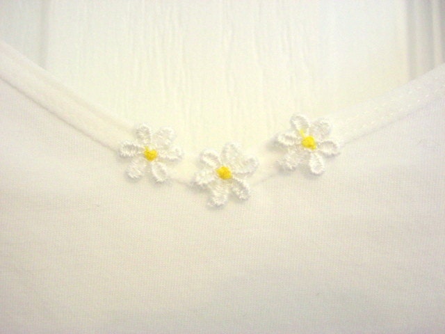 Daisy white cami tank top - M - embellished pajama top - spaghetti straps